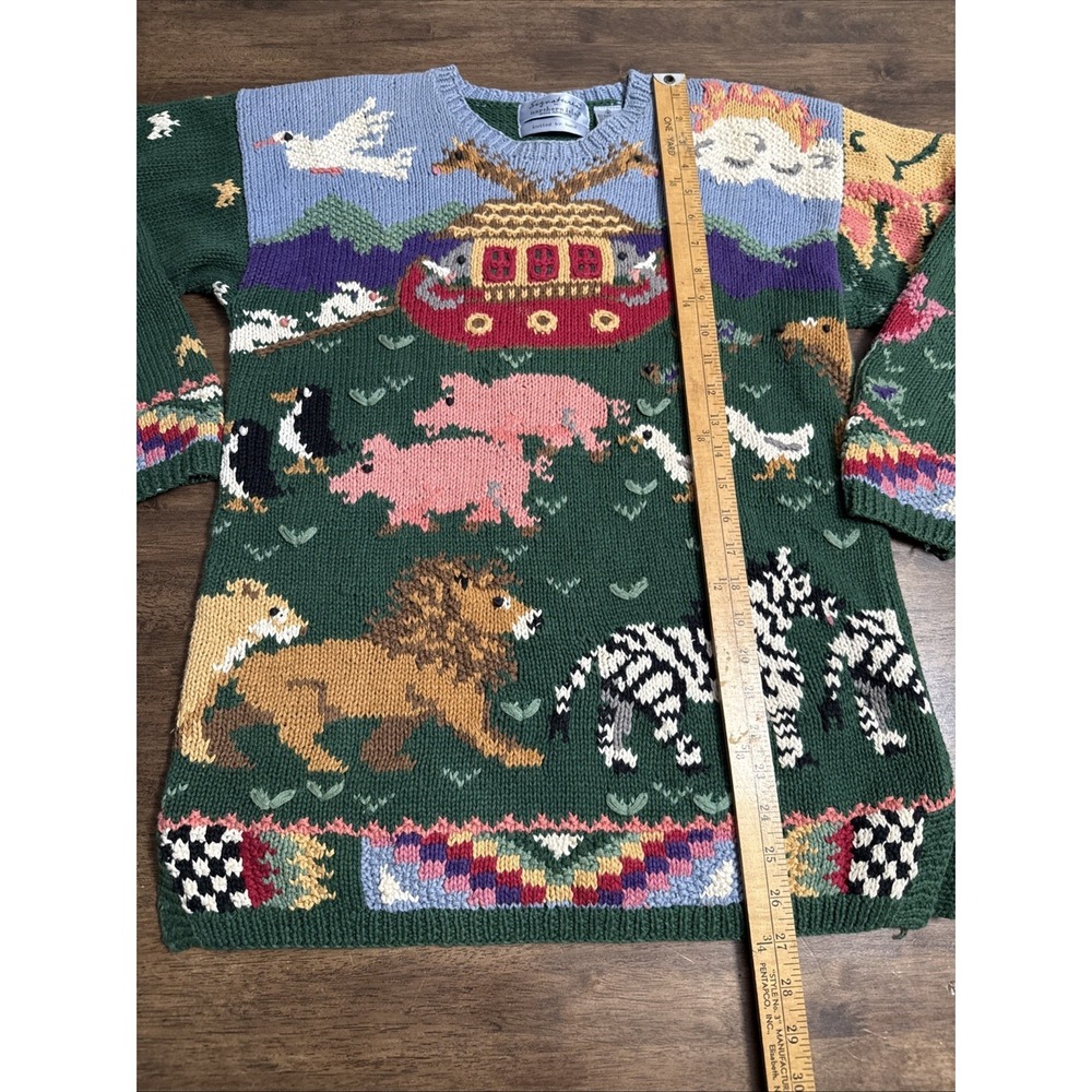 Vtg Northern Isles Noah's Noahs Arc Bible Story Handknit Sweater Small S - Picture 8 of 9
